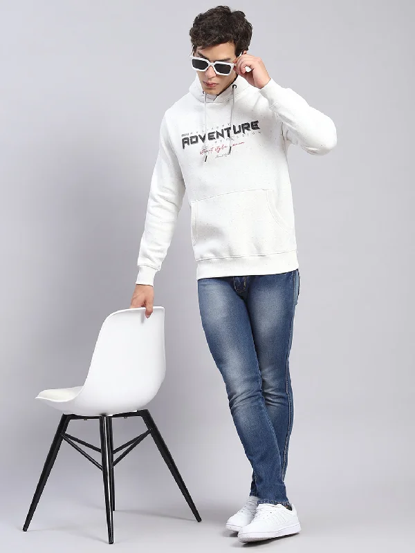 Men White Solid Hooded Full Sleeve Sweatshirts