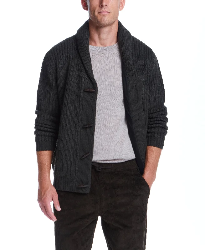 Jersey Lined Shawl Collar Cardigan In Dark Olive