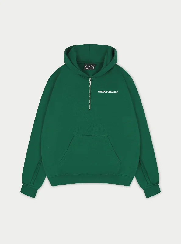 RAW SEAM QUARTER ZIP HOODIE - FOREST GREEN