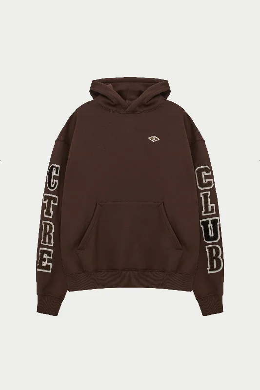 MULTIBADGE CHENILLE RELAXED HOODIE - BROWN