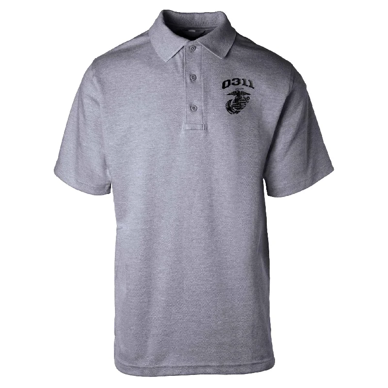 Marine Corps MOS Embroidered Golf Shirt - Gray with Black