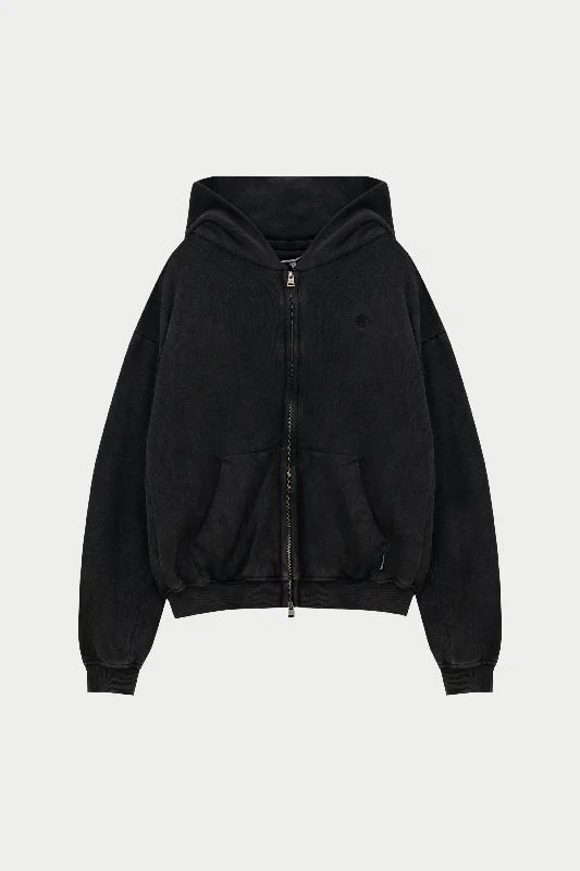 LAUNDERED CLASSICS ZIP THROUGH HOODIE - CHARCOAL