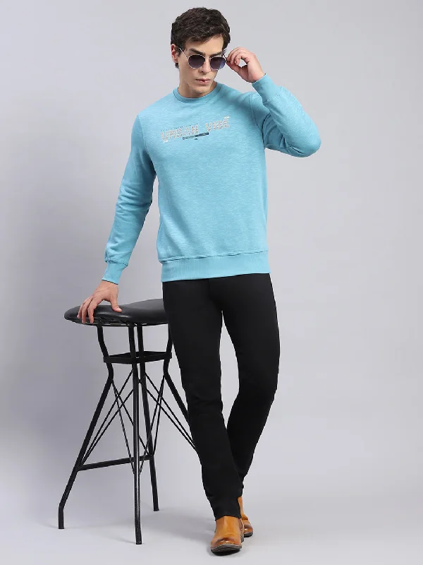 Men Blue Solid Round Neck Full Sleeve Sweatshirts