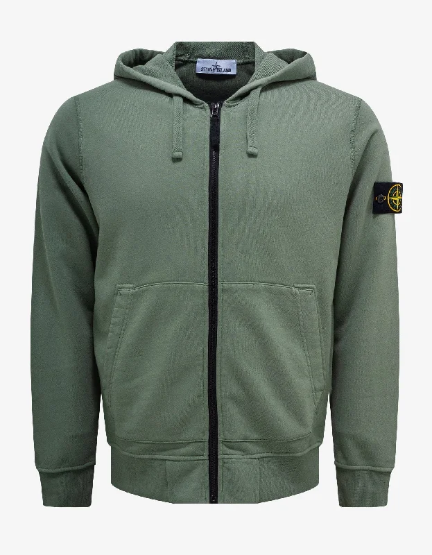 Stone Island Green Garment Dyed Zip Hoodie