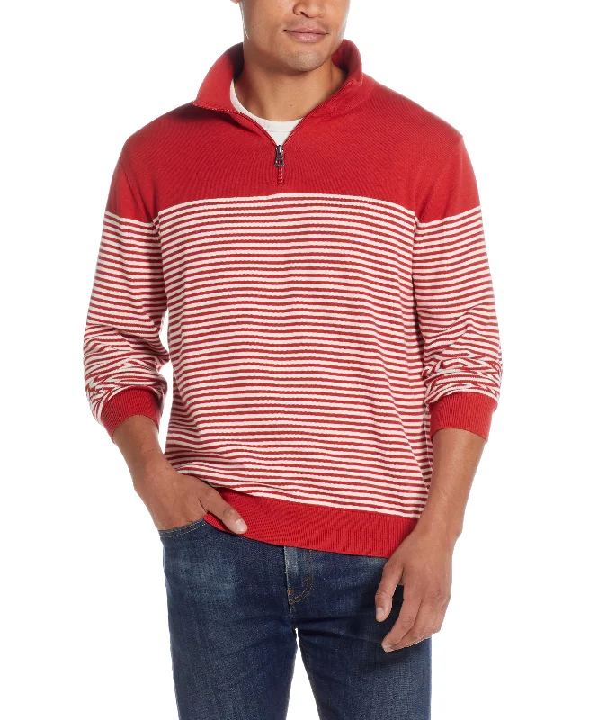 Striped 1/4 Zip Sweater In Tangerine