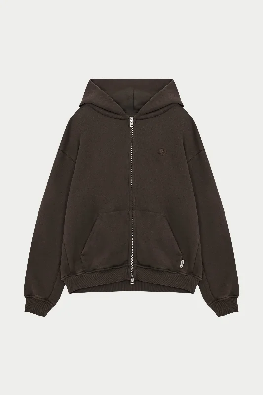 LAUNDERED CLASSICS ZIP THROUGH HOODIE - BROWN