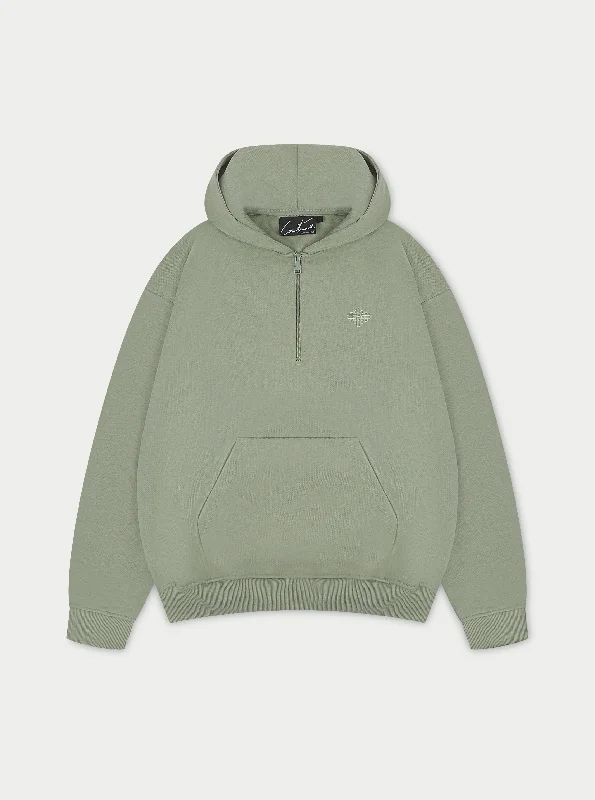 OUTLINE EMBROIDERED EMBLEM HOODIE - KHAKI