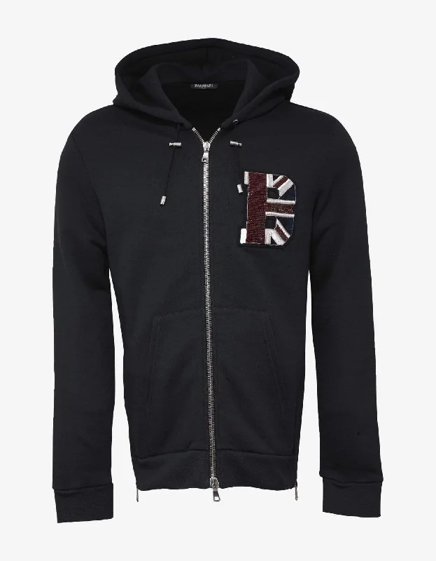 Balmain Navy Blue 'B' Flag Hoodie