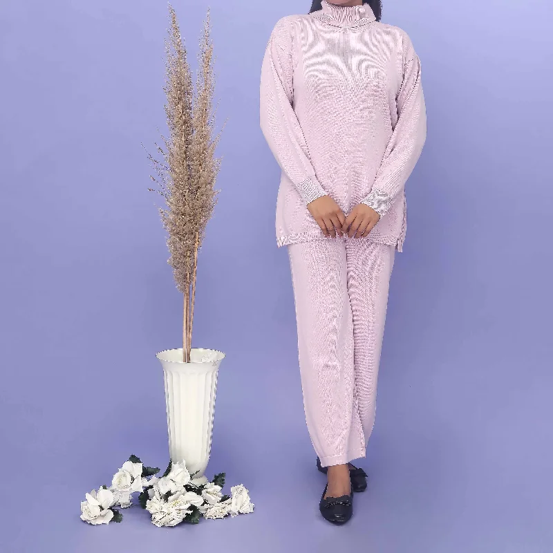 Lilac Cotton Thread Winter Sweaters Cord Set PW4860