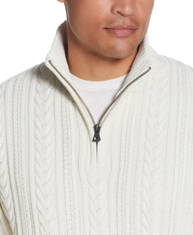 Cable Knit Quarter Zip Sweater In Ecru