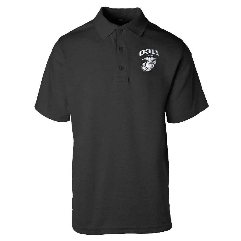 Marine Corps MOS Embroidered Golf Shirt - Black with Gray