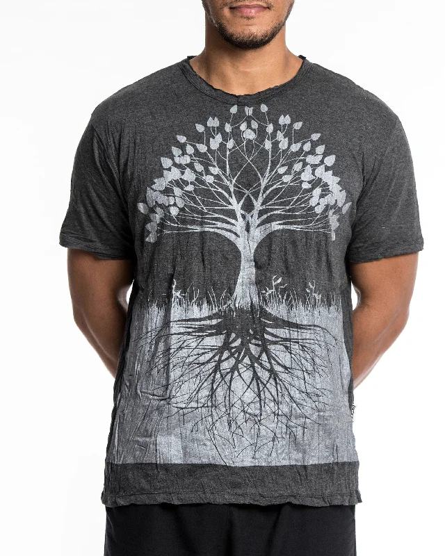 Mens Tree of Life T-Shirt in Silver on Black