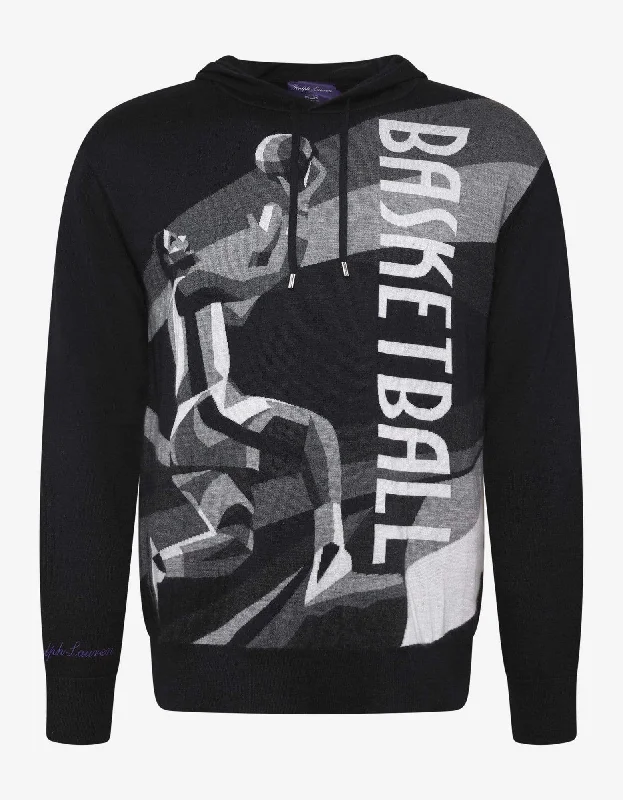 Ralph Lauren RLX Black Basketball Graphic Cashmere Hoodie