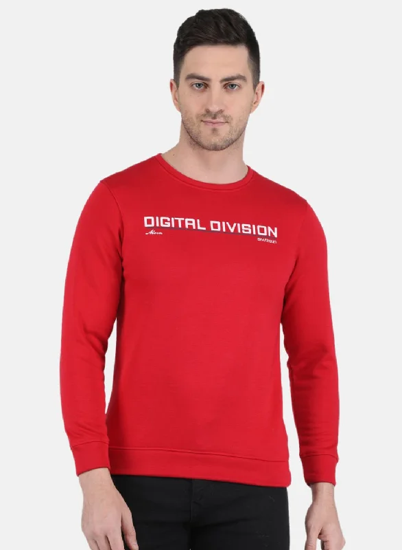 Men Red Solid Sweatshirt