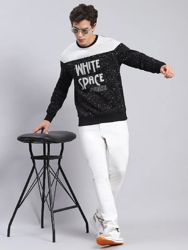 Men Black Printed Round Neck Full Sleeve Sweatshirts