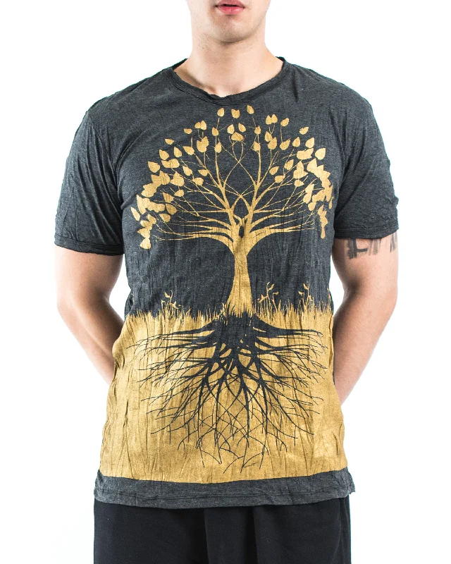 Mens Tree of Life T-Shirt in Gold on Black