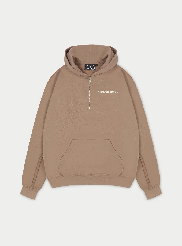 RAW SEAM QUARTER ZIP HOODIE - MOCHA