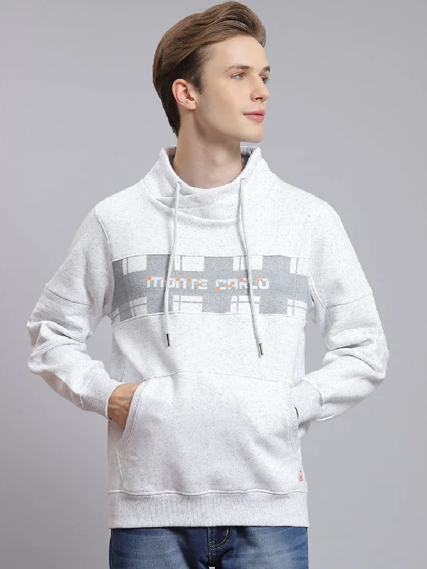 Men Grey Printed Mock Collar Full Sleeve Sweatshirt