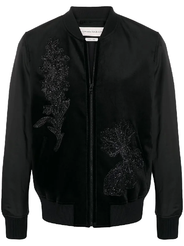 Sequin-Embellished Floral Bomber