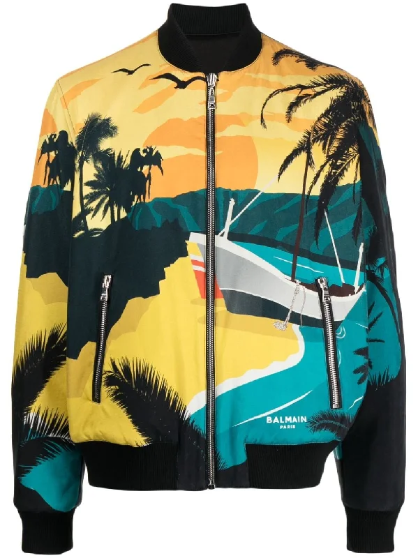 Reversible Graphic-Print Bomber Jacket