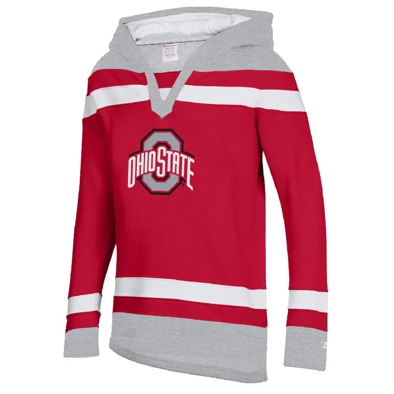 Youth Ohio State Buckeyes Scarlet Super Fan Big Stripe Hockey Hooded Sweatshirt