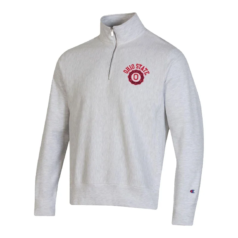 Ohio State Buckeyes Reverse Weave Patch 1/4 Zip Gray Sweatshirt