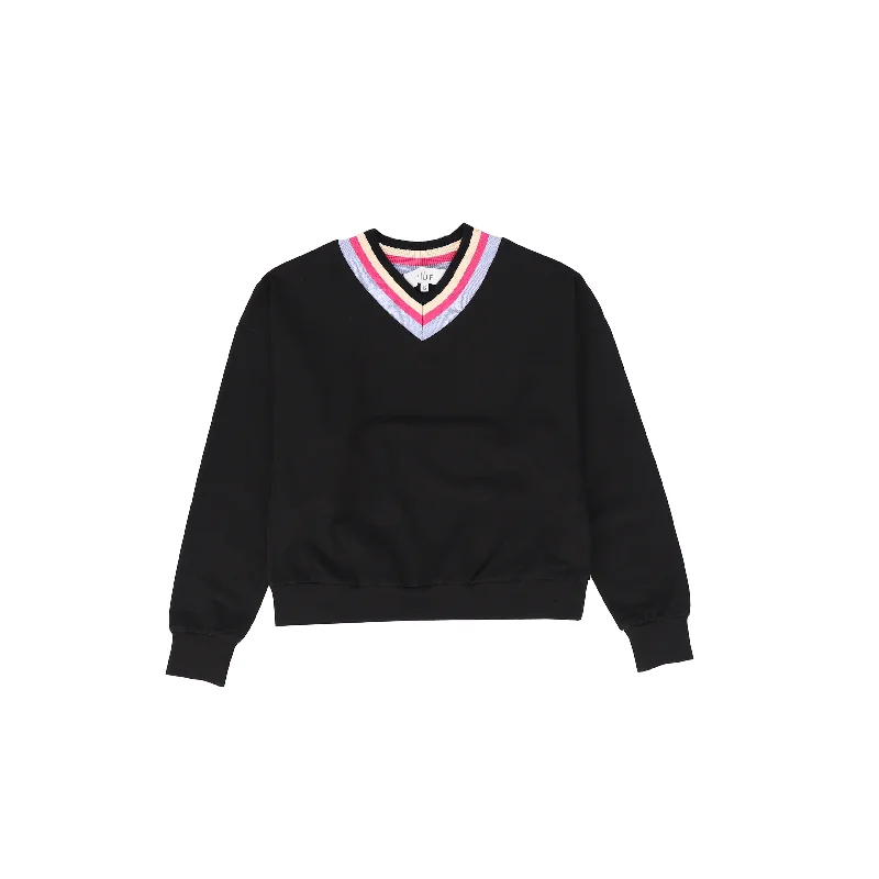 VIBE BLACK STRIPE KNIT TRIM SWEATSHIRT [FINAL SALE]