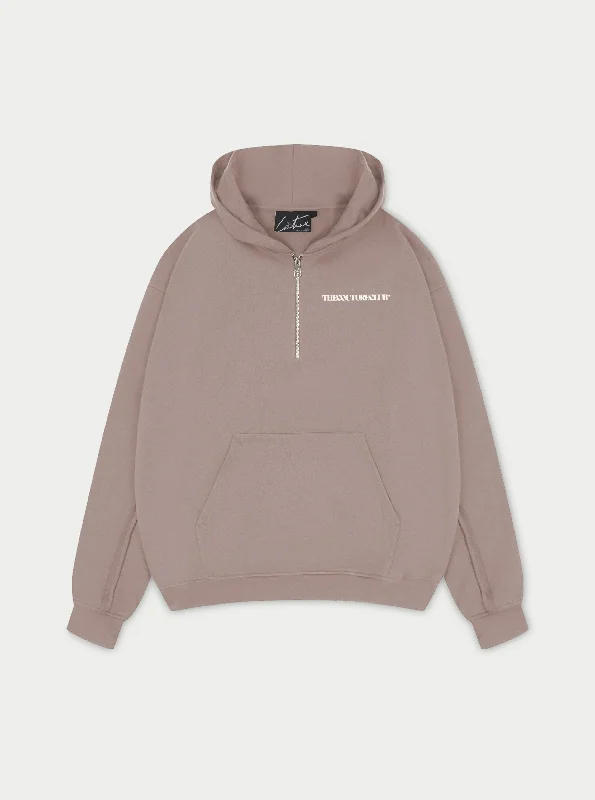 RAW SEAM QUARTER ZIP HOODIE - COFFEE