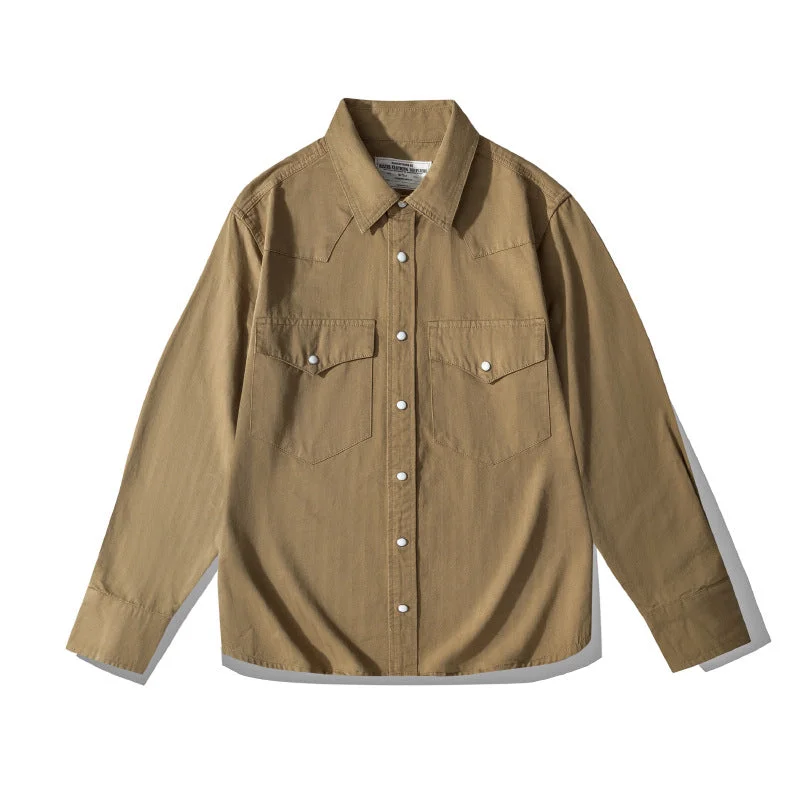 Men's Solid Color Shirt Tooling Long Sleeve Shirt